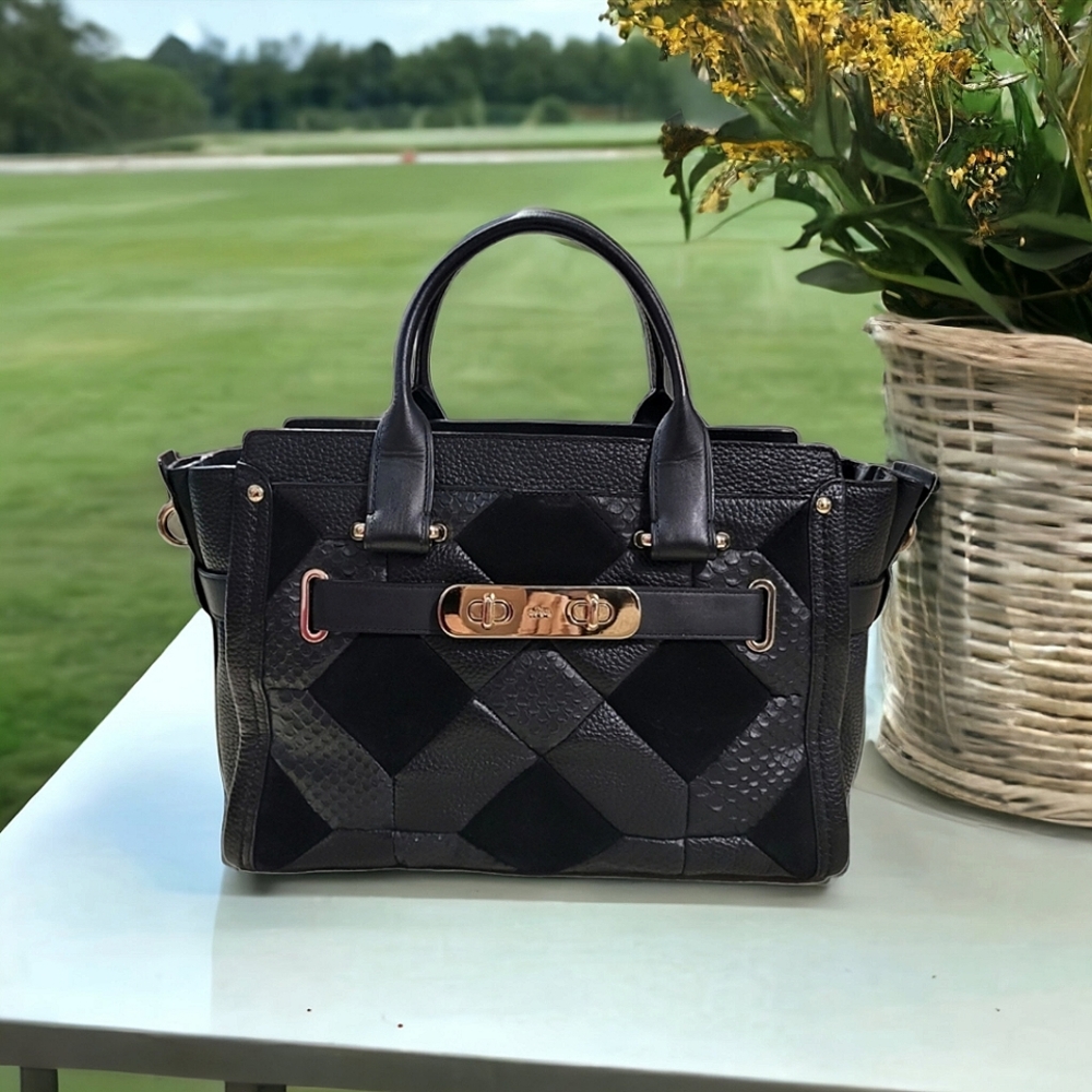 Coach Swagger Black Patchwork Satchel Handbag - image 1
